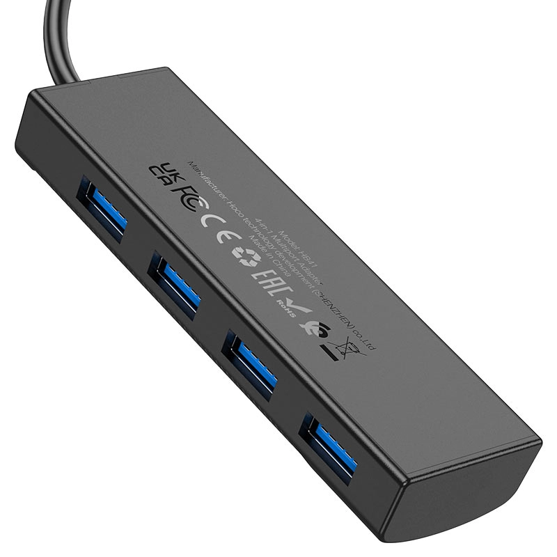 HUB-адаптер Hoco HB41 Easy Safety 4 &times; USB-A3.0 - Black рассрочка