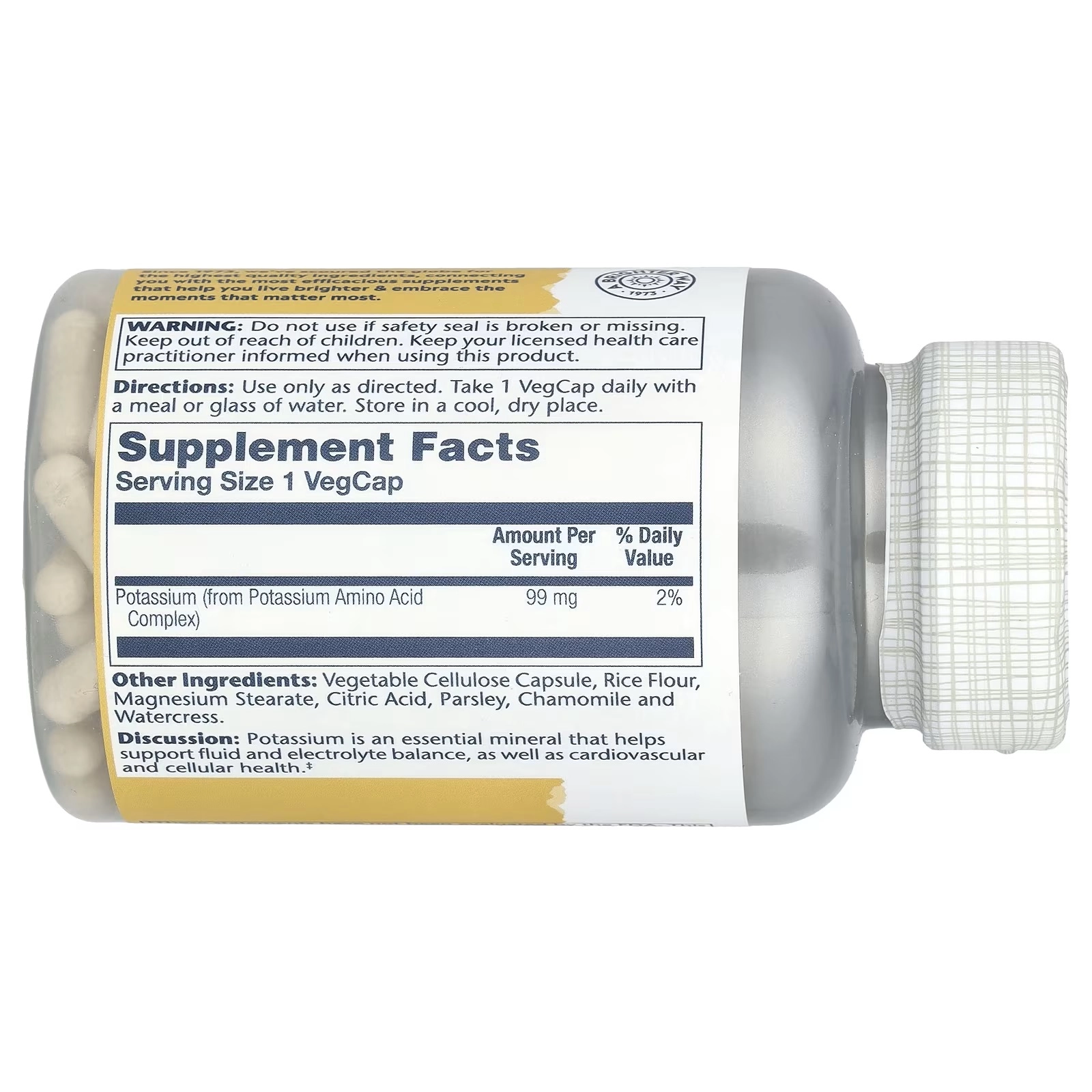 Solaray, Kaliy, 99 mg, 200 o‘simlik kapsulasi VegCaps (04671) - rasm №3 Solaray, Kaliy, 99 mg, 200 o‘simlik kapsulasi VegCaps (04671) arzon