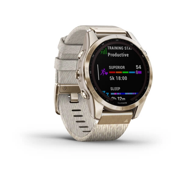 Garmin FENIX 7S Sapphire Solar Edition Cream Gold Titanium with Cream Heathered Nylon Band smart-soati O'zbekistonda