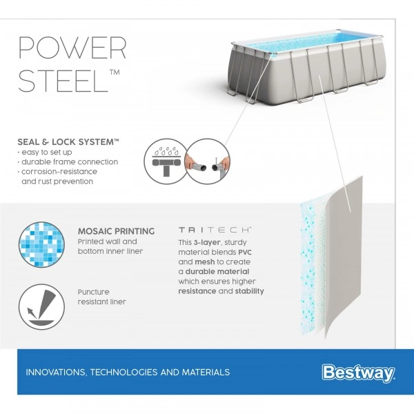 Bestway Power Steel Rectangular 56671b karkasli basseyni, 488x244x122 sm O'zbekistonda