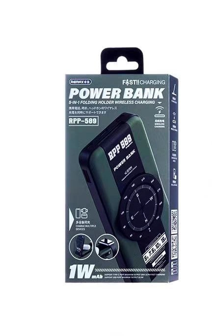 Внешний аккумулятор с беспроводной зарядкой Remax RPP-589 10000mAh зелёный недорого