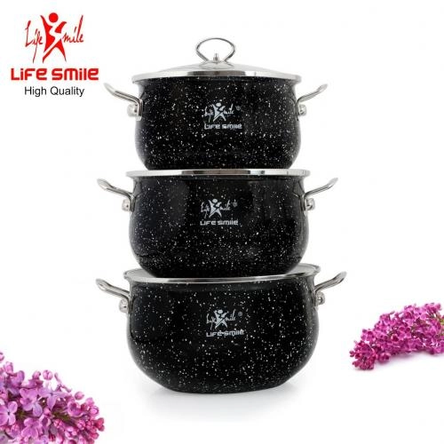 Набор эмалированных кастрюль (3 кастрюли) Lifesmile  (чёрный, синий, бардовый, серый) онлайн