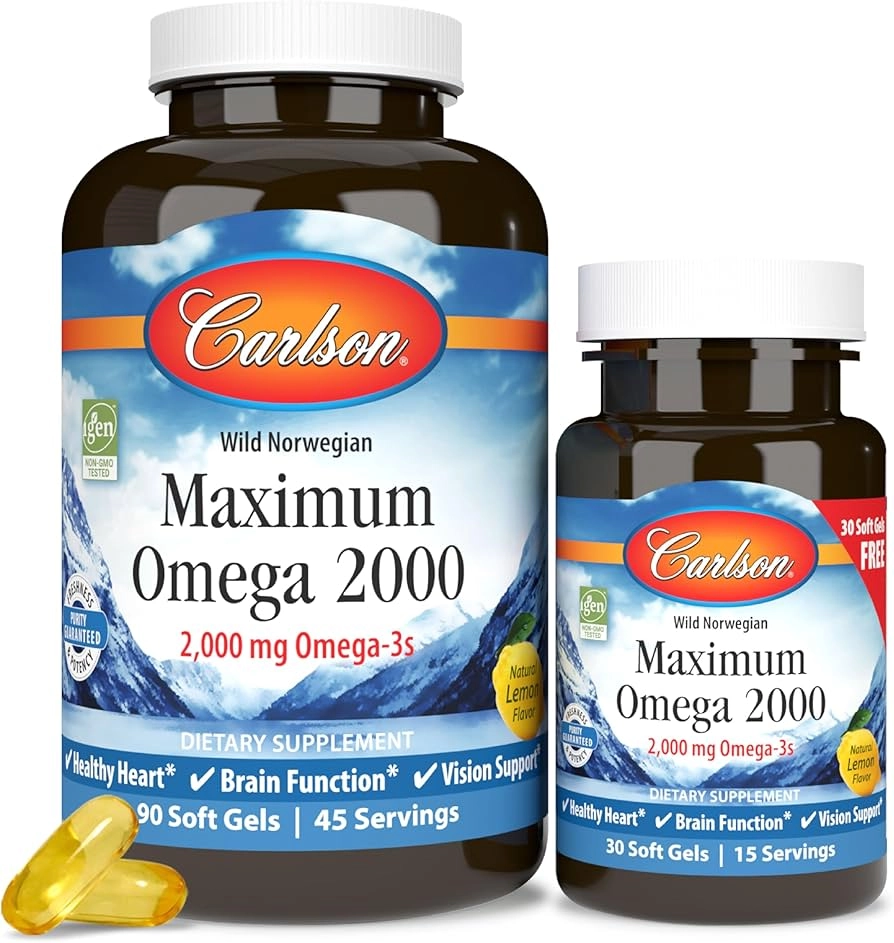 Carlson, Maximum Omega 2000, омега-3 кислоты из норвежской рыбы дикого улова, с натуральным лимонным вкусом, 2000 мг, 90+30 капсул (1000 мг в 1 капсуле) (17240) - фото №2 Carlson, Maximum Omega 2000, омега-3 кислоты из норвежской рыбы дикого улова, с натуральным лимонным вкусом, 2000 мг, 90+30 капсул (1000 мг в 1 капсуле) (17240) купить