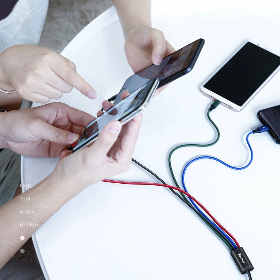 Baseus Rapid Series 4 in 1 USB to Lightning(2x)+Type-C+Micro 1.2m kabeli tez yetkazib berish