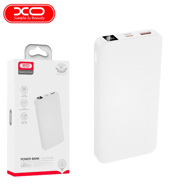 XO PR143 10000mAh 22.5W oq rangli tashqi akkumulyatori arzon