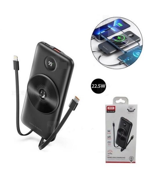 Внешний аккумулятор XO-PR186 wireless charging digital display with cable (TYPE-C, Lightning) fast charging  10000mAh недорого