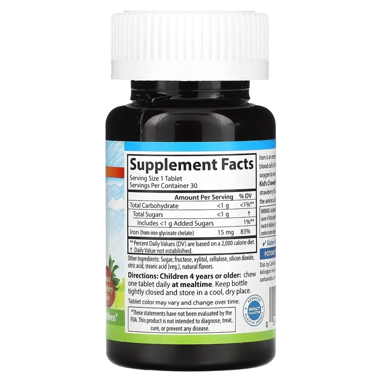 Carlson, Kid's Chewable Iron, qulupnay, 15 mg, 30 chaynaladigan tabletka (55930) arzon