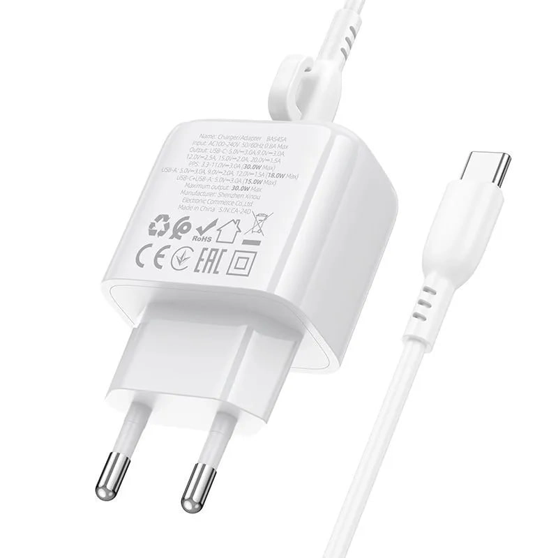 Borofone BAS45A Type-C/Type-C kabelli oq zaryadlash qurilmasi bo'lib to'lash