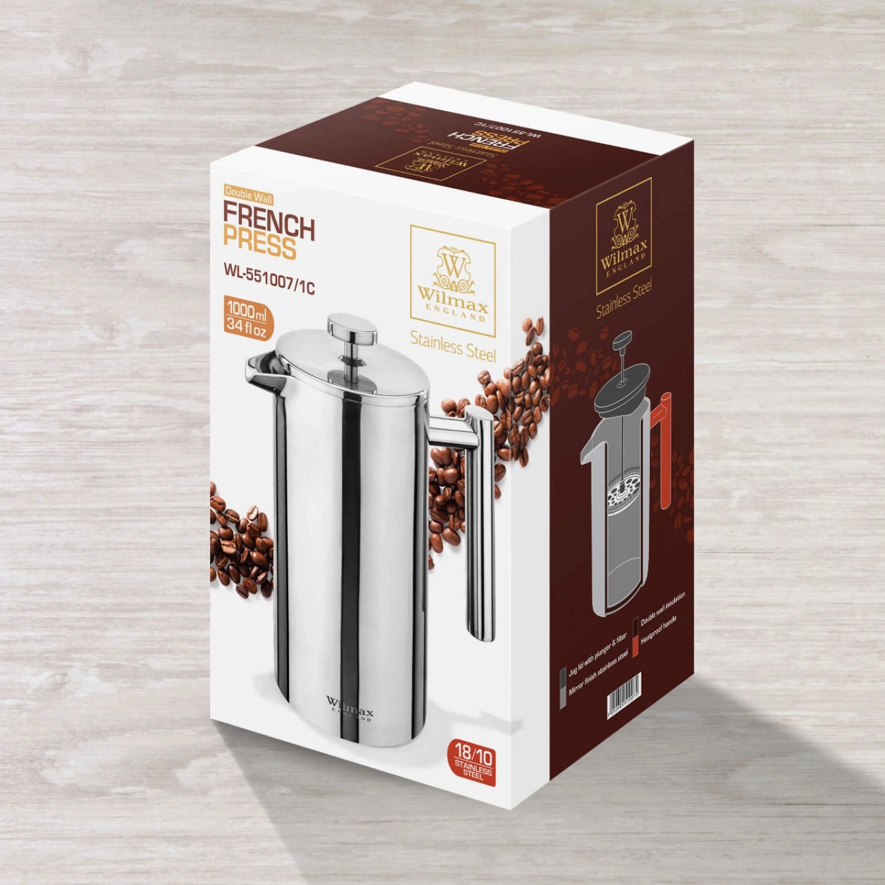Wilmax WL‑551007/1C  ikki qavatli french-pressi, 1000  ml sotib olish