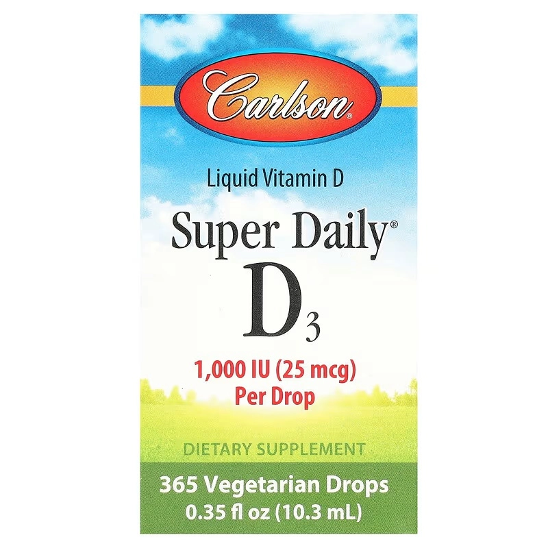 Carlson, Super Daily® D3, 25 mcg (1000 ME), 10,3 ml (0,35 suyuq unsiya) (01270) sotib olish