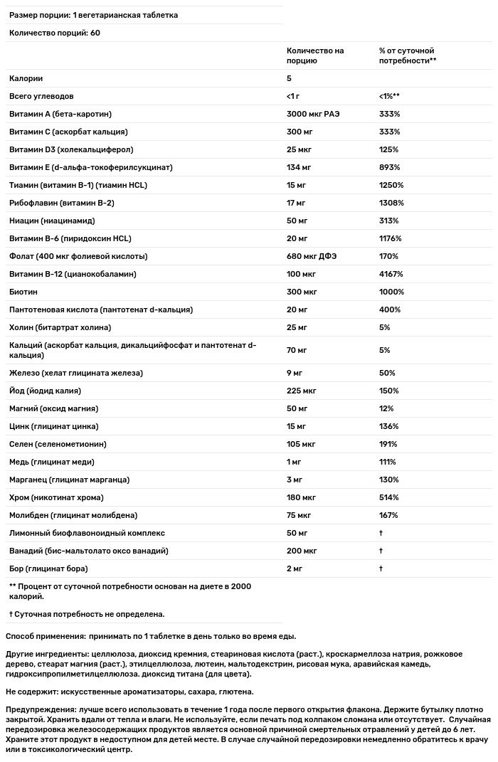 Мультивитамины + минералы, Vitamins & Minerals, Carlson 60 вегетарианских таблеток (04009) - фото №5 Мультивитамины + минералы, Vitamins & Minerals, Carlson 60 вегетарианских таблеток (04009) онлайн
