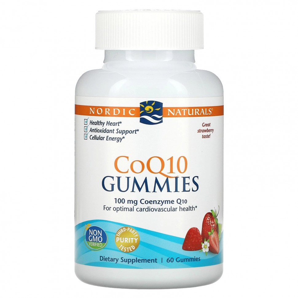 Nordic Naturals CoQ10 Gummies 100 мг жевательные гелевые конфетки с коэнзимом Q10, клубника, 60 шт. (30185) купить