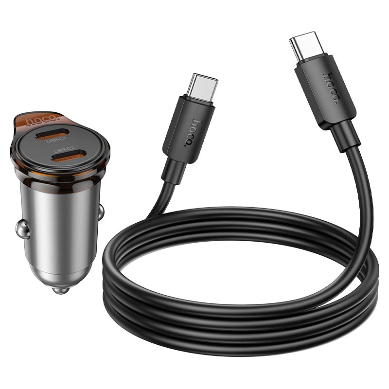 Автомобильное зарядное устройство Hoco NZ16B Dual Type-C Car Charger (набор c кабелем) - металлика в Узбекистане