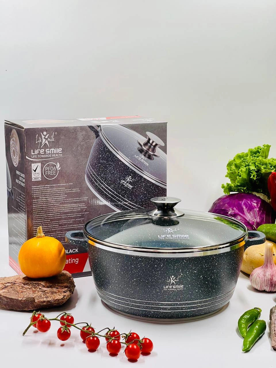 Казан со стеклянной крышкой Life Smile 28см 6,9л, Grey в Узбекистане