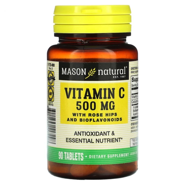 Mason Natural, Vitamin C shipovnik va bioflavonoidlar bilan, 500 mg, 90 tabletka (11729) sotib olish