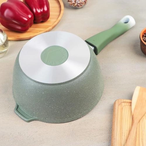 Ковш 2,2л с антипригарным покрытием, со съемной ручкой, стеклянной крышкой (тёмный, кофейный, светлый, фисташковый) недорого