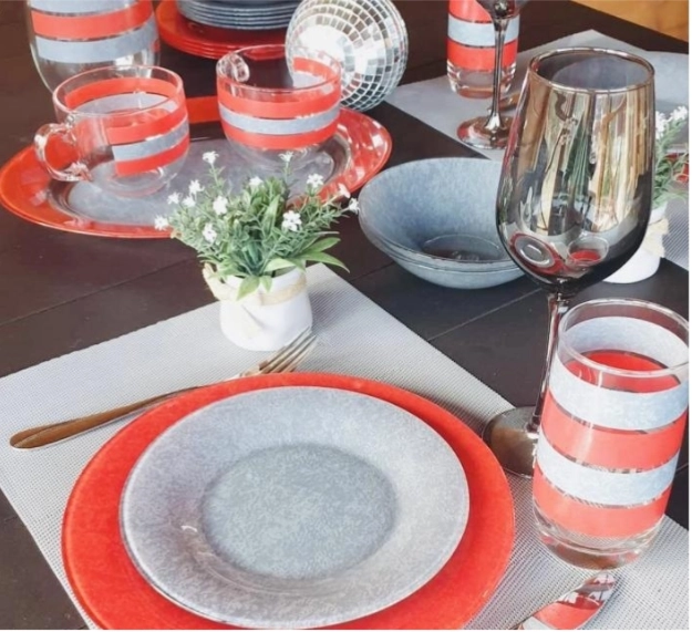 Luminarc Stony Red Grey 46 ta element Stol servisi (Q4077) arzon