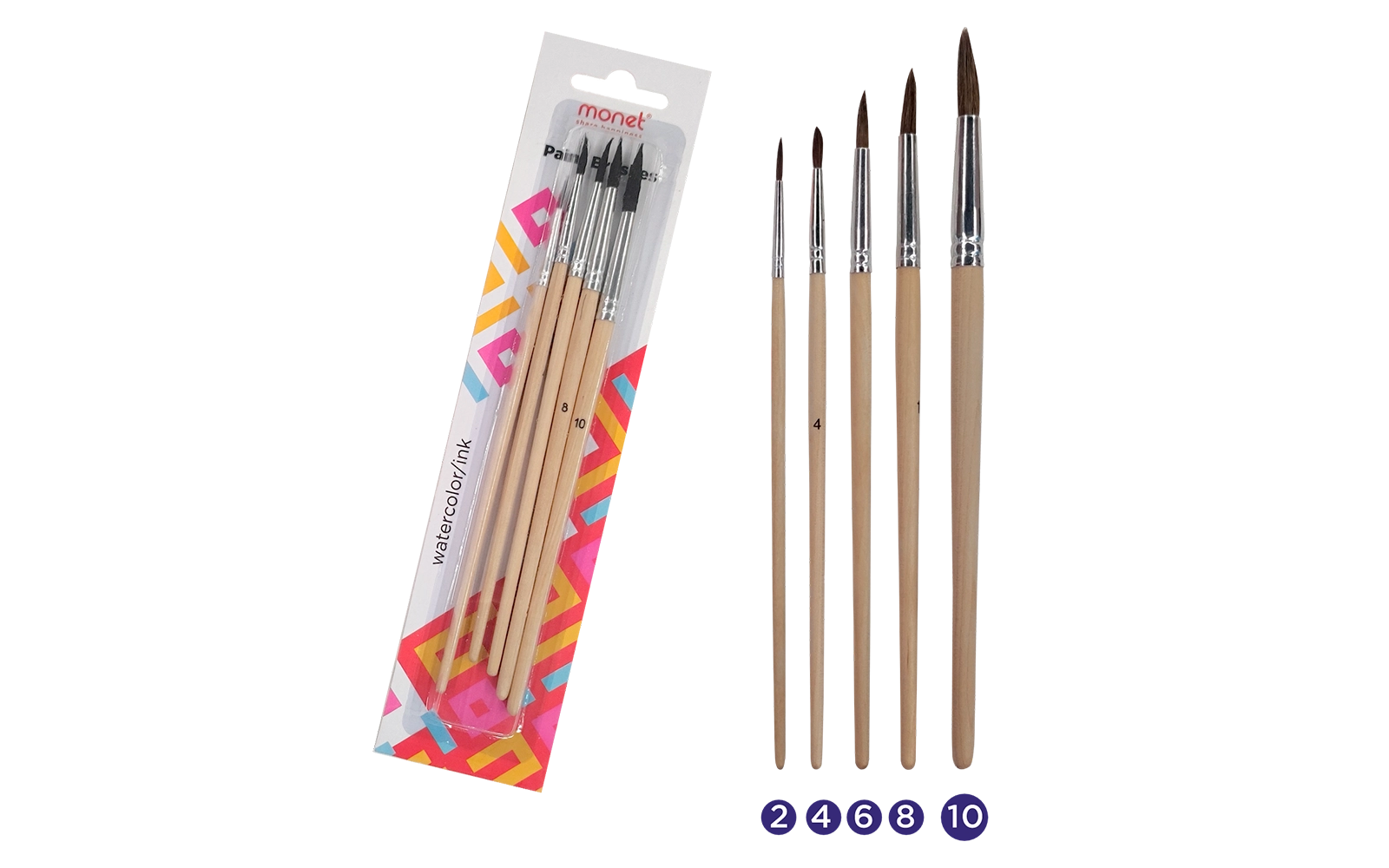 Набор художественных кистей из белки (№2, 4, 6, 8, 10), 5 штук купить