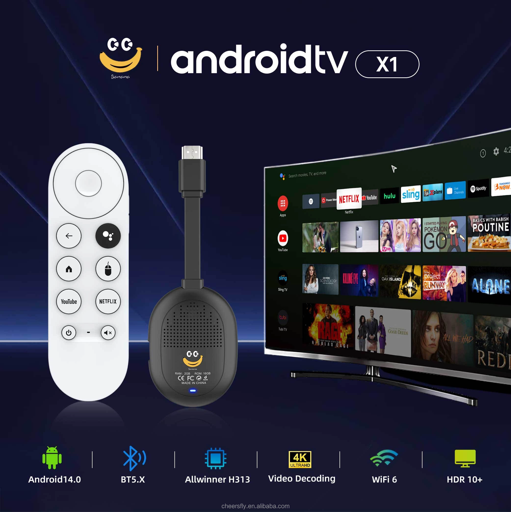Смарт ТВ приставка Banana X1 TV Stick &mdash; Android 14 в Узбекистане