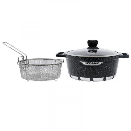 Granit qoplamali, 32 sm Lifesmile kastryul-fri pishirgichi (qora, kulrang, to‘q qizil) narxi