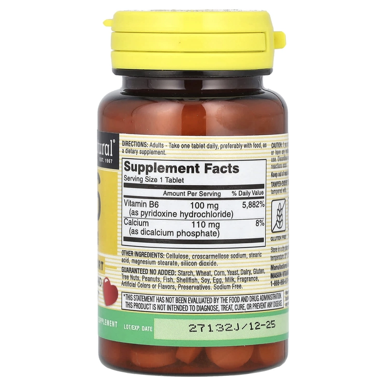 Mason Natural, Витамин В6, 100 мг, 100 таблеток (05711) недорого