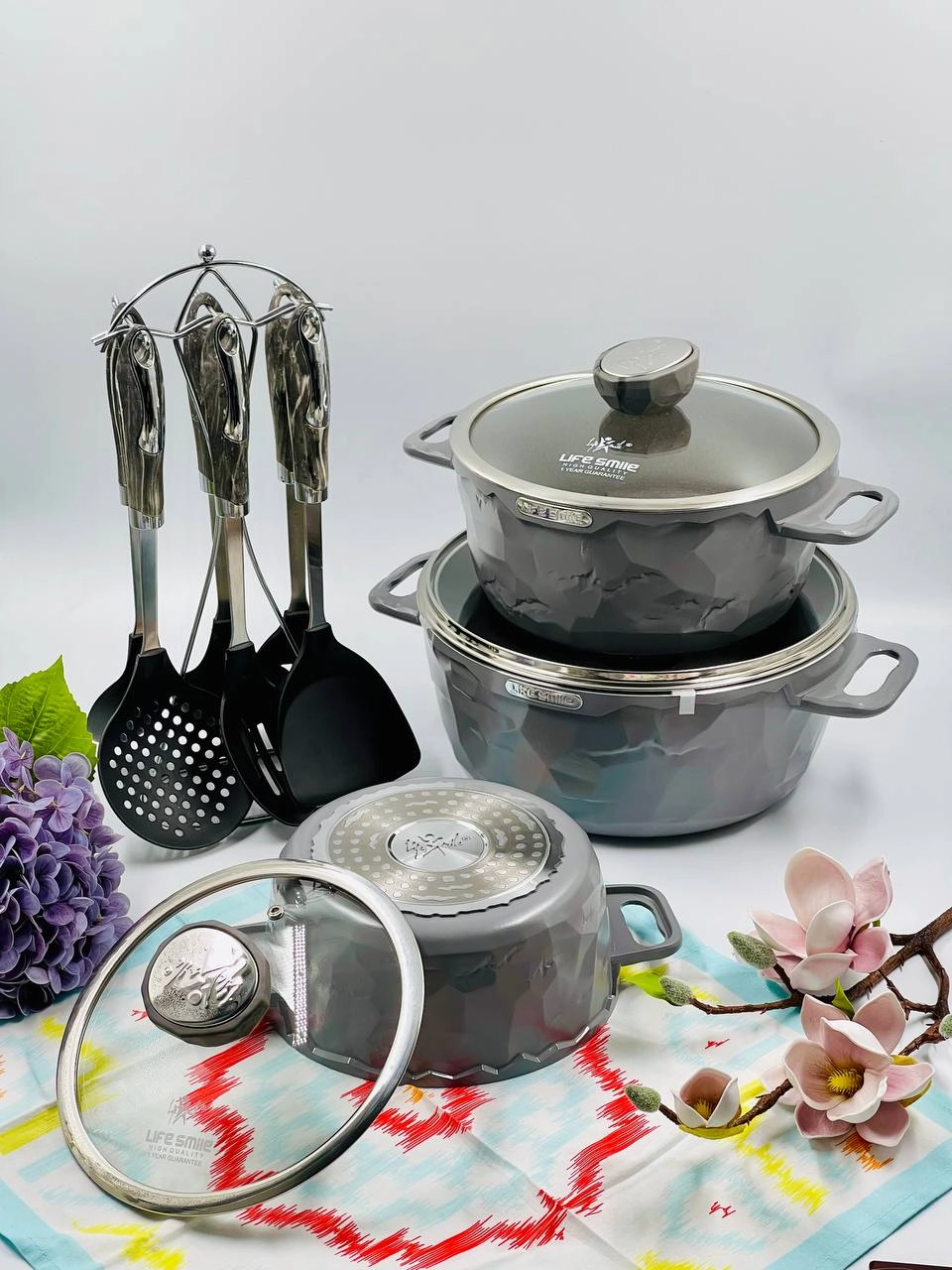 Life Smile uchtalik qozonlar to'plami  STA-3 kulrang arzon