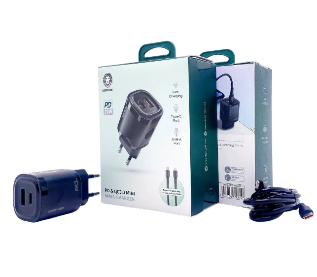 Зарядное устройство Green Lion PD+QC3.0 20W набор с кабелем Type-C на Lightning черный в Узбекистане