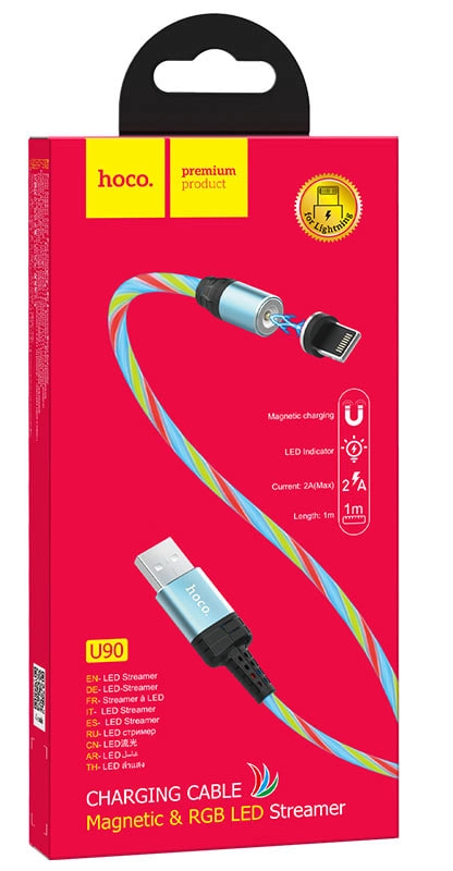 Hoco U90 USB to lightning 1m magnetic, RGB Led kabeli - rasm №4 Hoco U90 USB to lightning 1m magnetic, RGB Led kabeli O'zbekistonda
