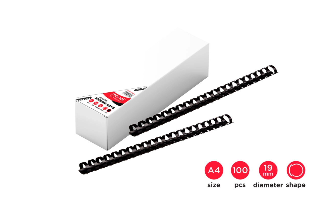 Пружины пластиковые для переплета MONET 2CB008, 100шт в упаковке, 19мм, черные купить