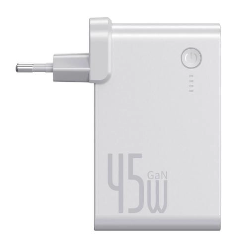 Baseus 45W 2-in-1 GaN charger 10000 mah (White) tashqi akkumulyatorli zaryadlash qurilmasi arzon