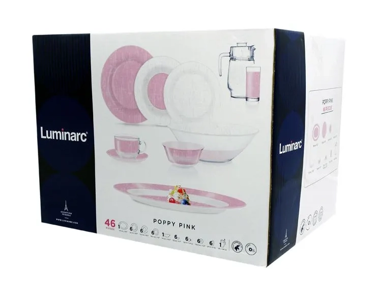 Luminarc Poppy Pink 46 ta element Stol servisi (V5978) rasm bilan