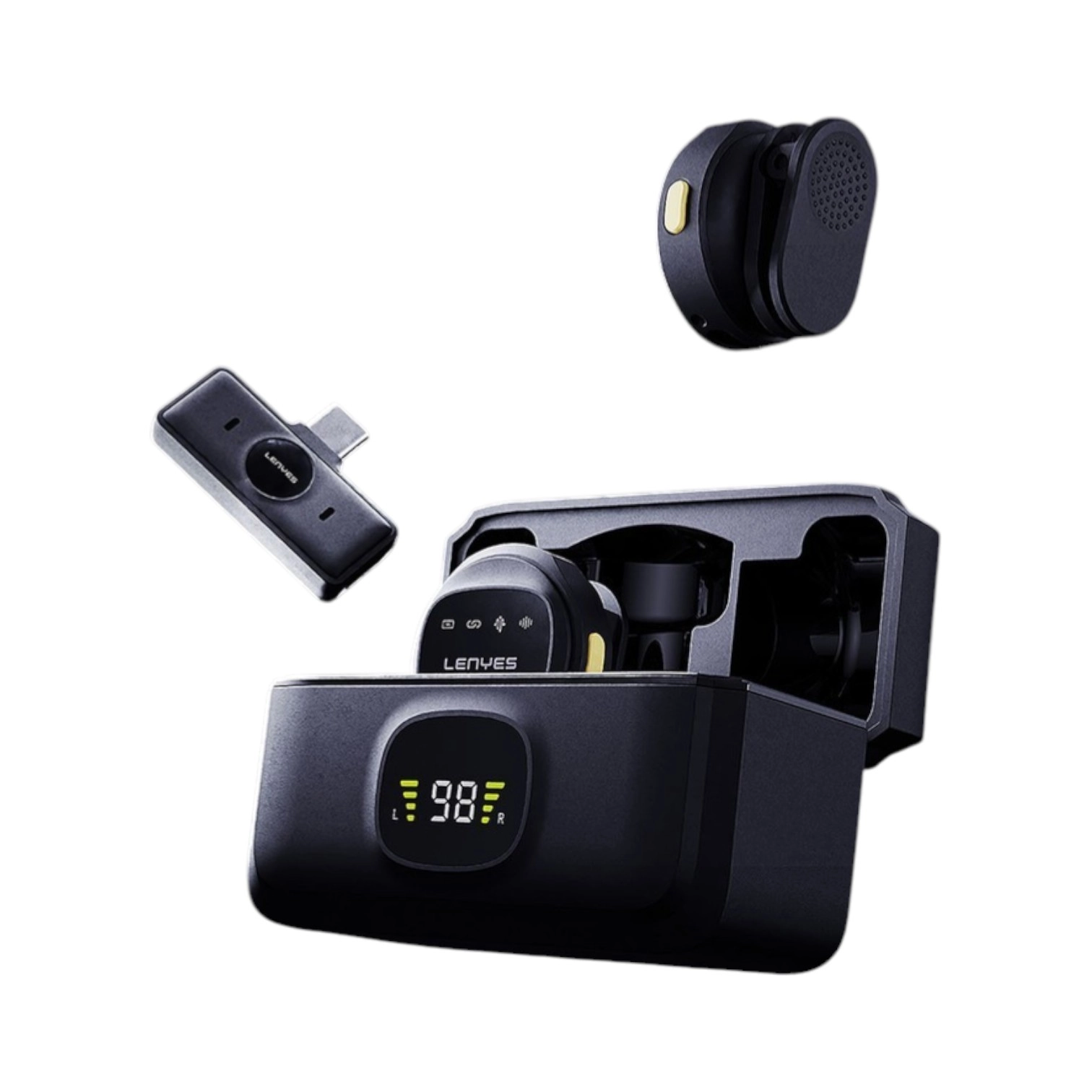 LENYES Wireless LM204-TC Type-C 3x1 petlichka simsiz mikrofoni , Black sotib olish