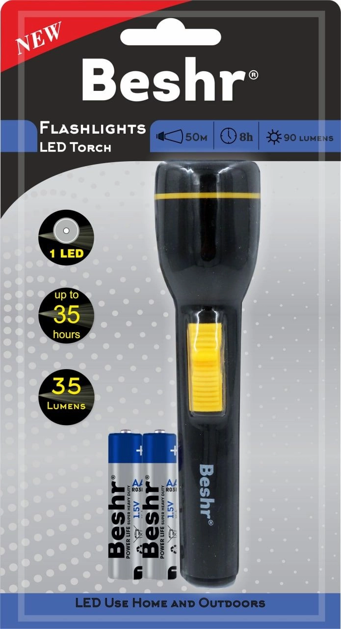 Фонарь Beshr FLASHLIGHT LED TORCH FL1L2AA2R6P (ЧЕРНЫЙ, ЖЕЛТЫЙ, КРАСНЫЙ, СИНИЙ) купить
