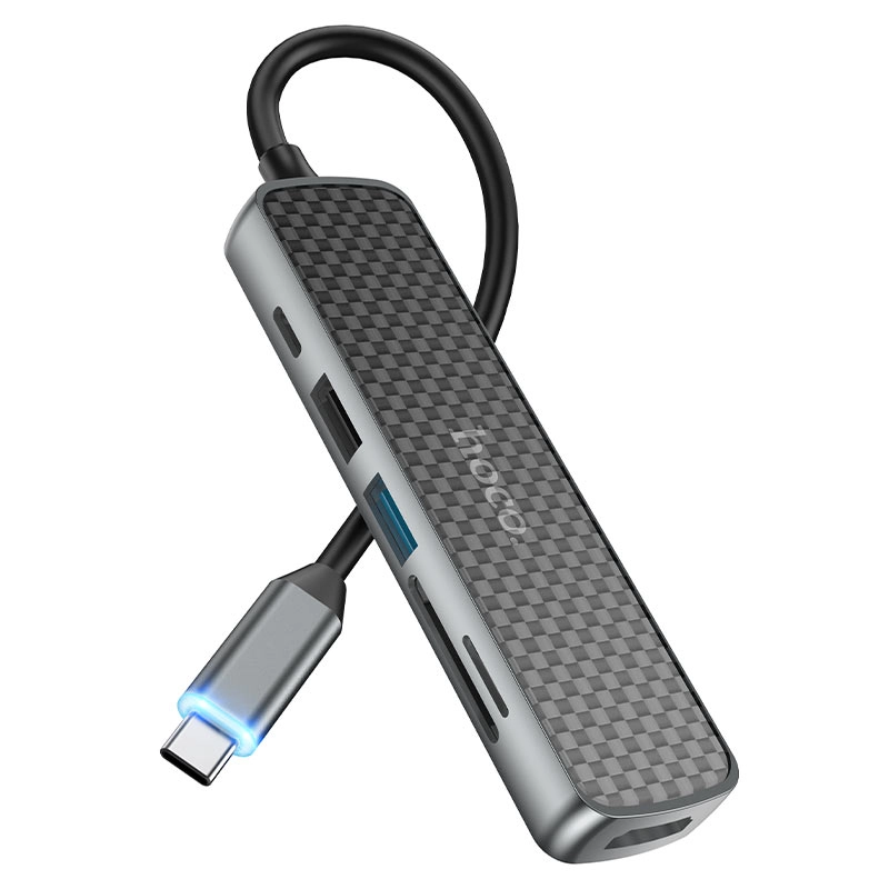 Hoco HB24 USB 3.0+USB 2.0+PD 60W+HDMI+SD+TF HUB adapteri - rasm №3 Hoco HB24 USB 3.0+USB 2.0+PD 60W+HDMI+SD+TF HUB adapteri arzon