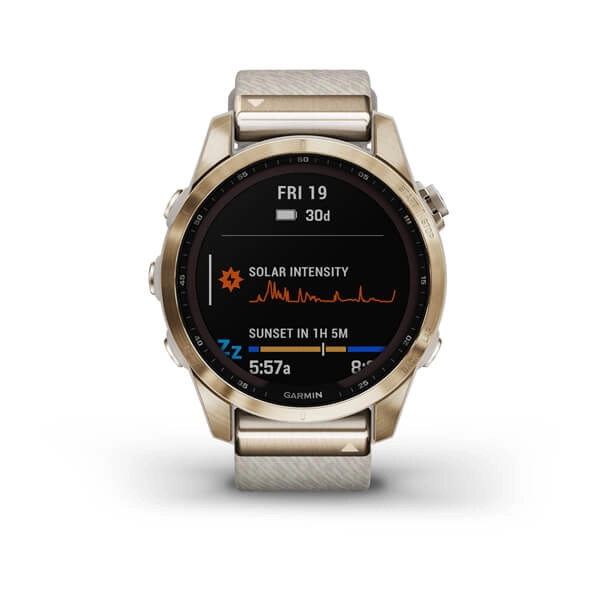 Garmin FENIX 7S Sapphire Solar Edition Cream Gold Titanium with Cream Heathered Nylon Band smart-soati xususiyatlar