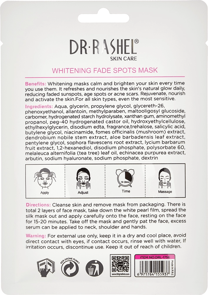 DR.RASHEL WHITENING FADE SPOTS MASK 25GR (1 dona) yuz niqobi arzon