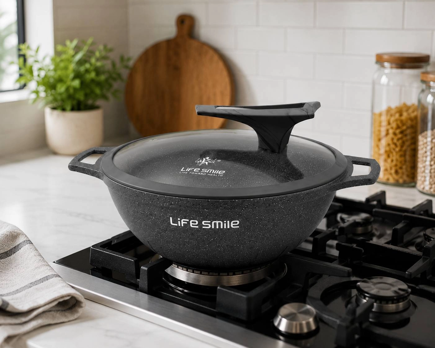 Life Smile yassi WOK qozon 32sm 6.1l , Graphite Gray arzon