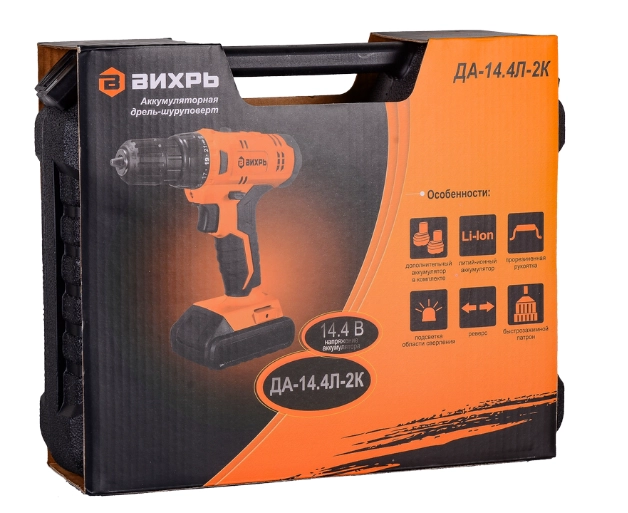 Аккумуляторная дрель-шуруповерт Вихрь ДА-14,4Л-2К рассрочка