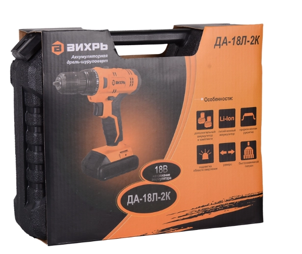 Аккумуляторная дрель-шуруповерт Вихрь ДА-18Л-2К рассрочка