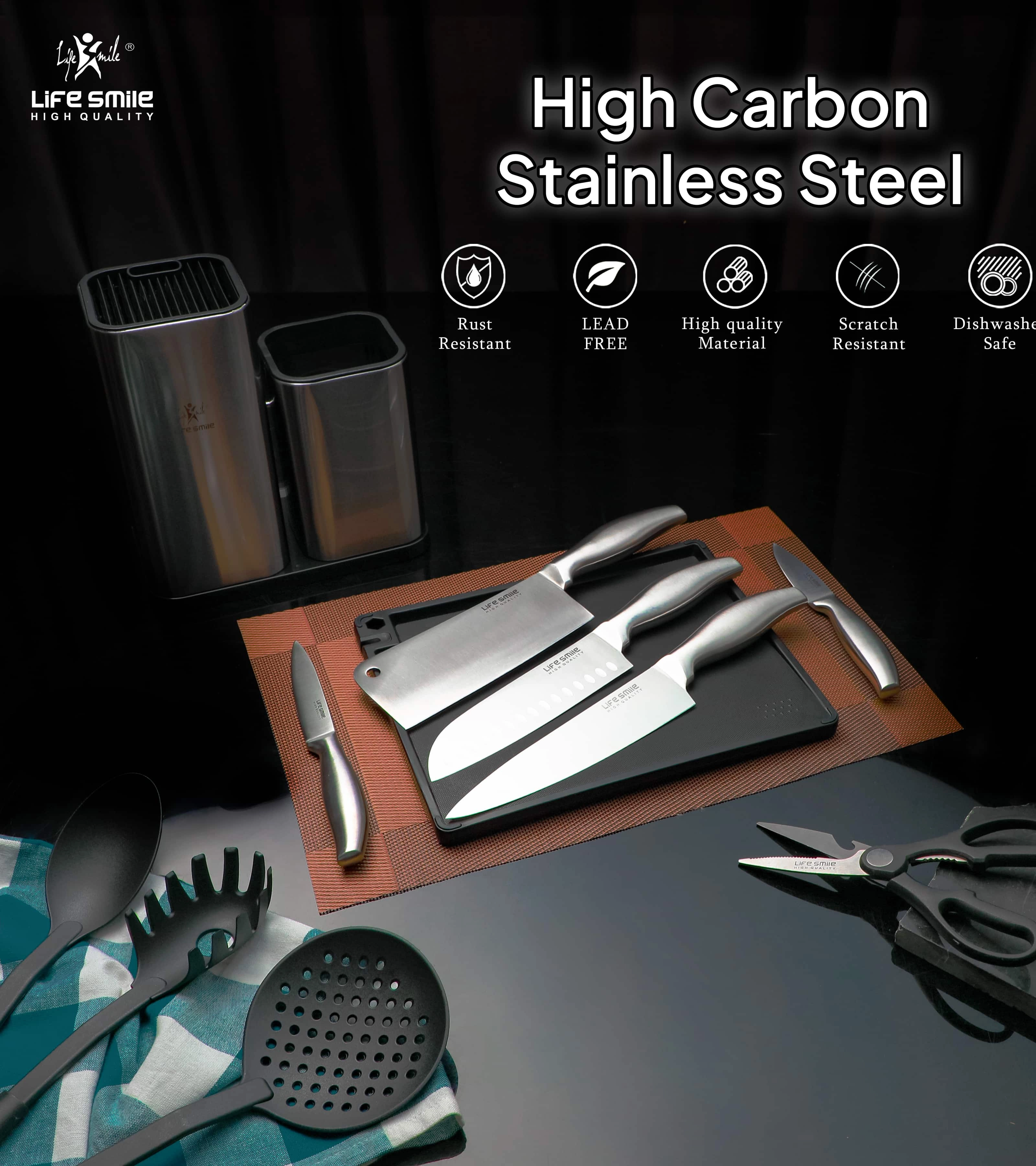 Life Smiledan oshxona asboblari va pichoqlar to'plami  (10 buyumli) O'zbekistonda