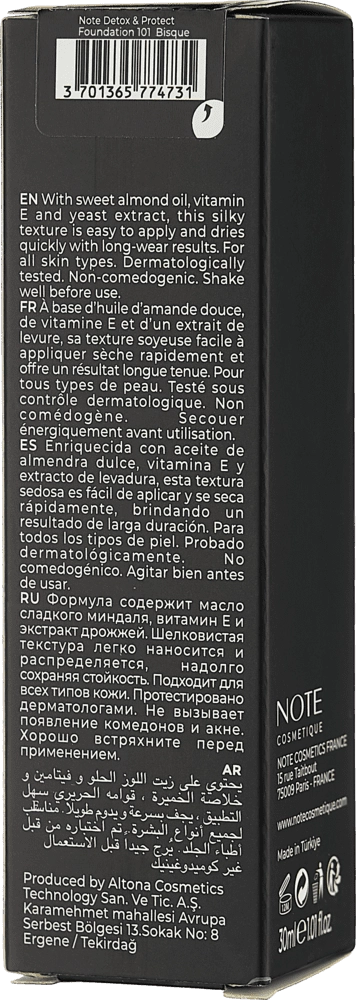 Тональный крем  NOTE DETOX AND PROTECT FOUNDATION 01 SPF15 (30 ml) в Узбекистане