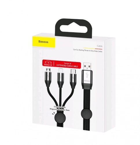 Кабель Baseus Car Co-sharing Cable USB For M+L+T 3.5A 1m Black купить