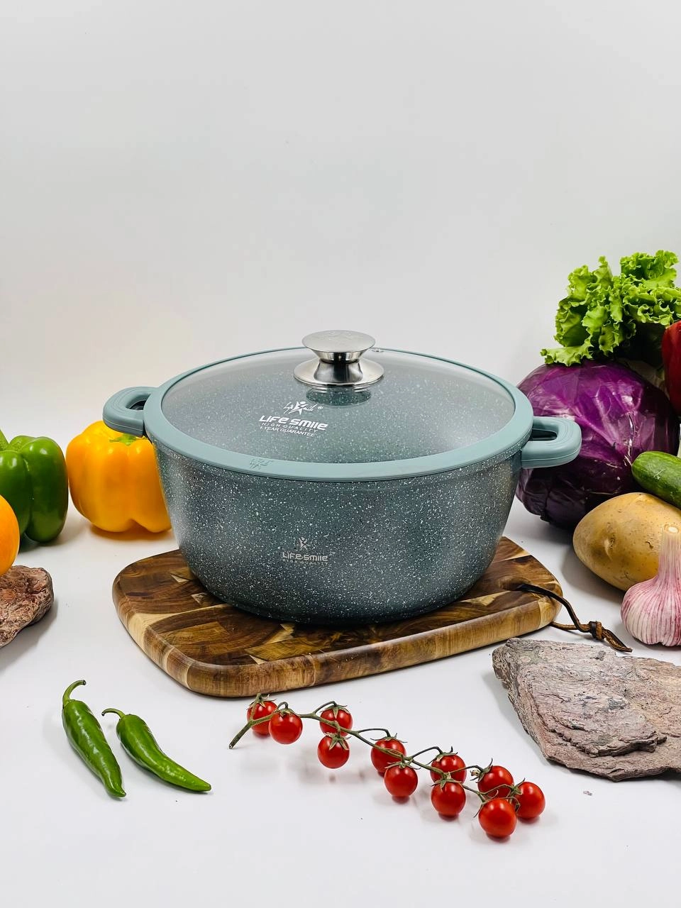 Казан  со стеклянной крышкой Life Smile 24см 4,3л, Mint купить