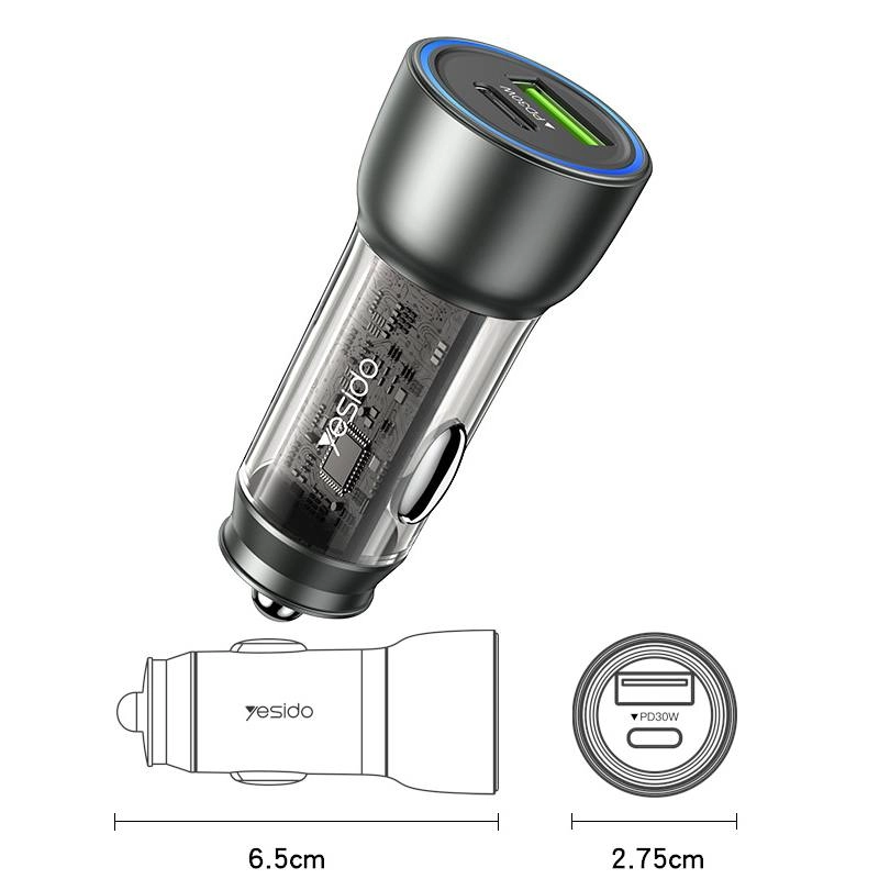 Yesido Y49 Transparent USB3.0 Fast Charger 30W avtomobil zaryadlovchisi sotib olish