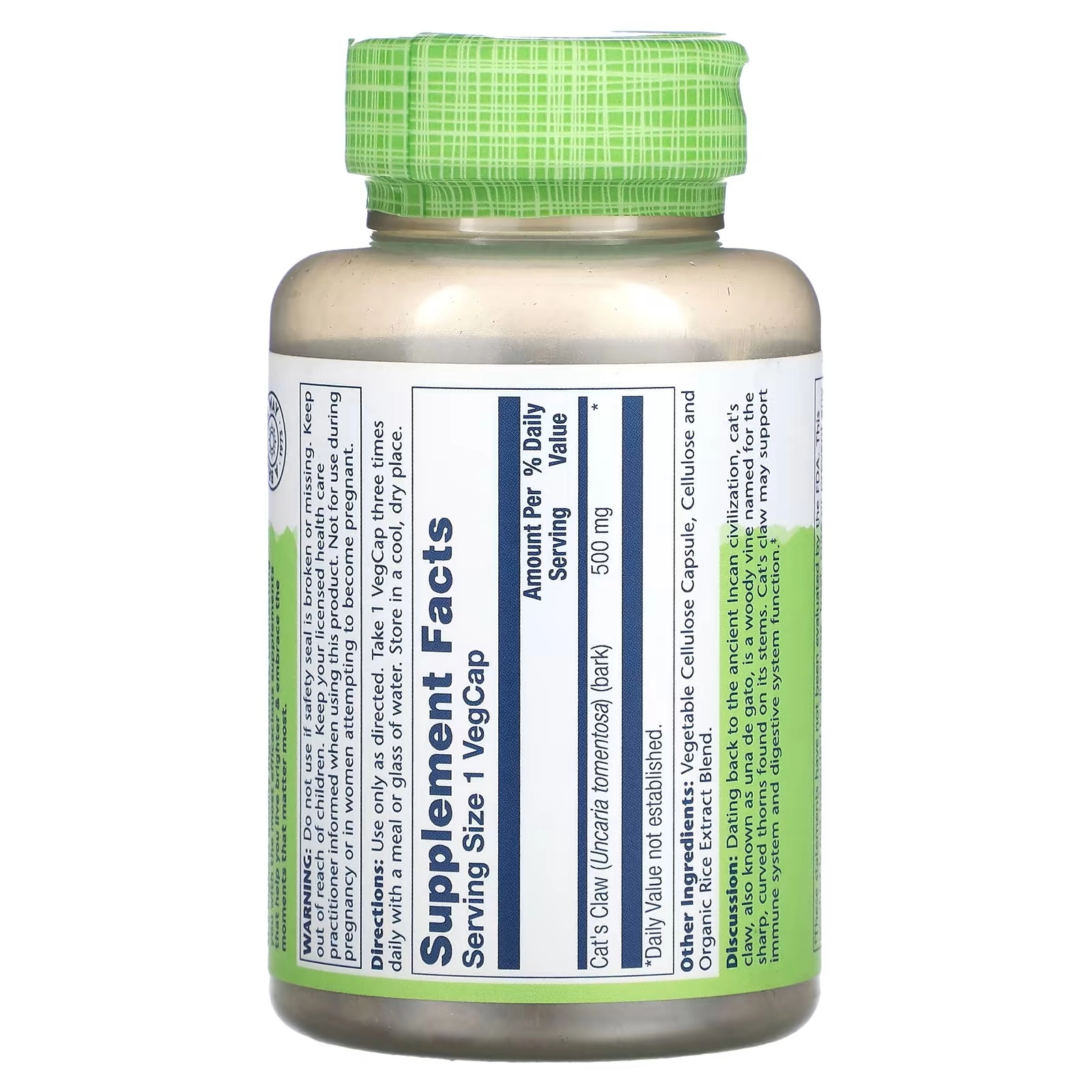 Solaray, Кошачий коготь, 500 мг, 100 растительных капсул (01125) недорого