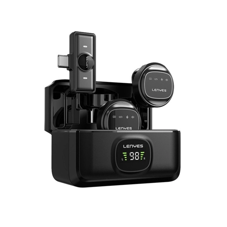 LENYES Wireless LM204-TC Type-C 3x1 petlichka simsiz mikrofoni , Black arzon