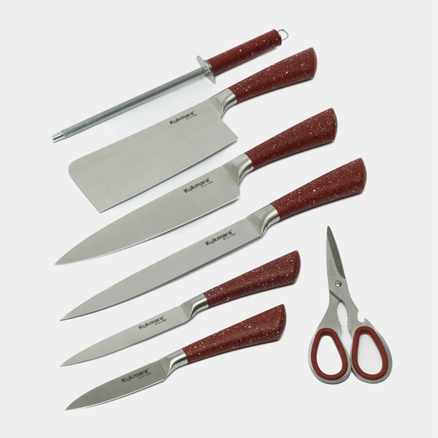 Oshxona pichoqlari to'plami 9 ta yog'och stendli (Skarlet) O'zbekistonda