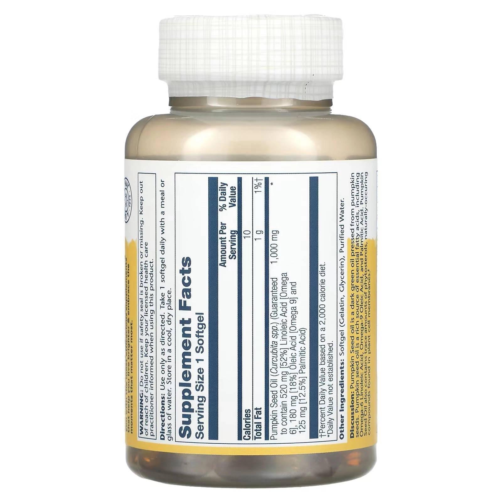 Solaray, qovoq yog'i, 1000 mg, 90 kapsula (10727) arzon