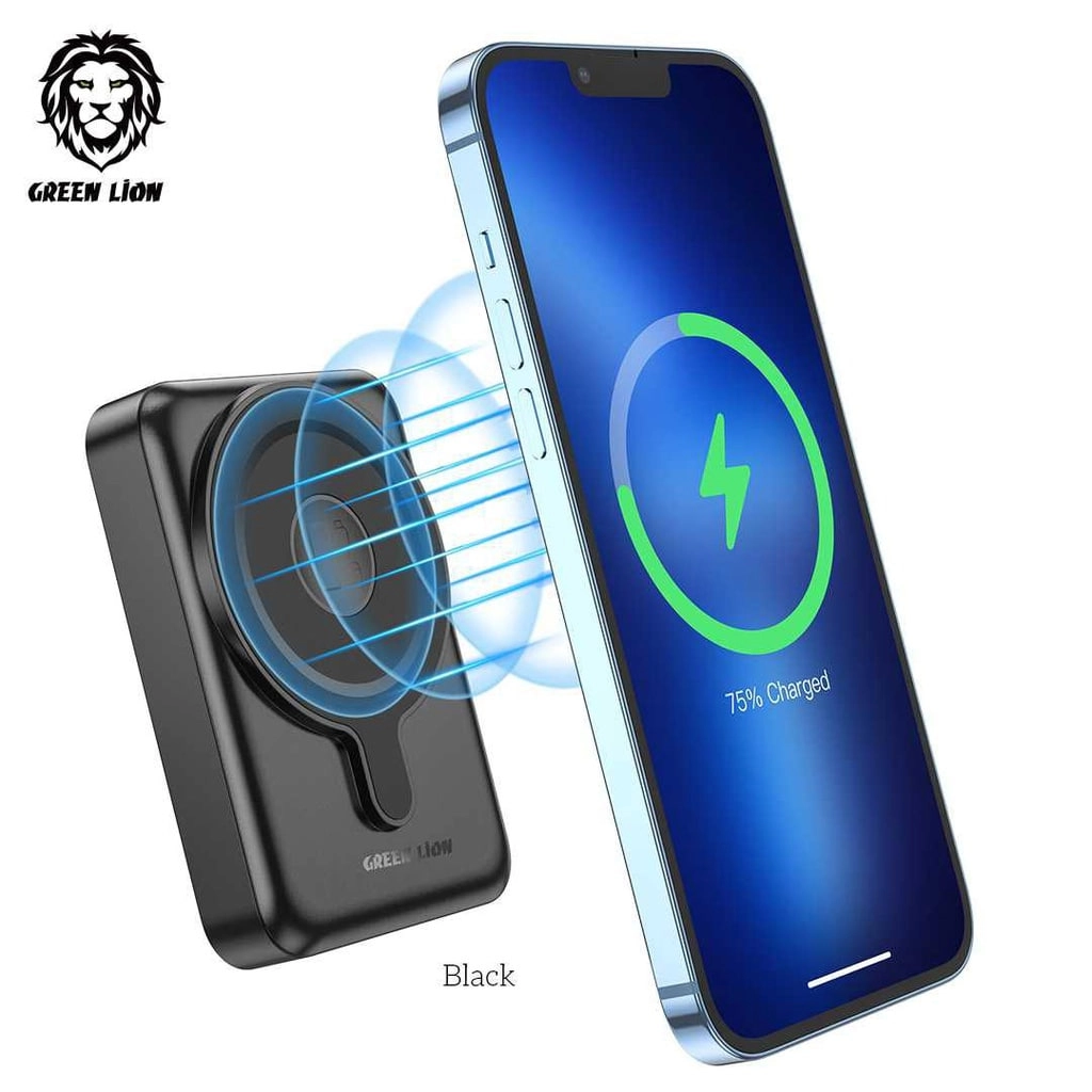 Green Lion 3 in 1 Magsafe Power Bank 10000mAh PD 20W qora tashqi akkumulyatori - rasm №2 Green Lion 3 in 1 Magsafe Power Bank 10000mAh PD 20W qora tashqi akkumulyatori sotib olish