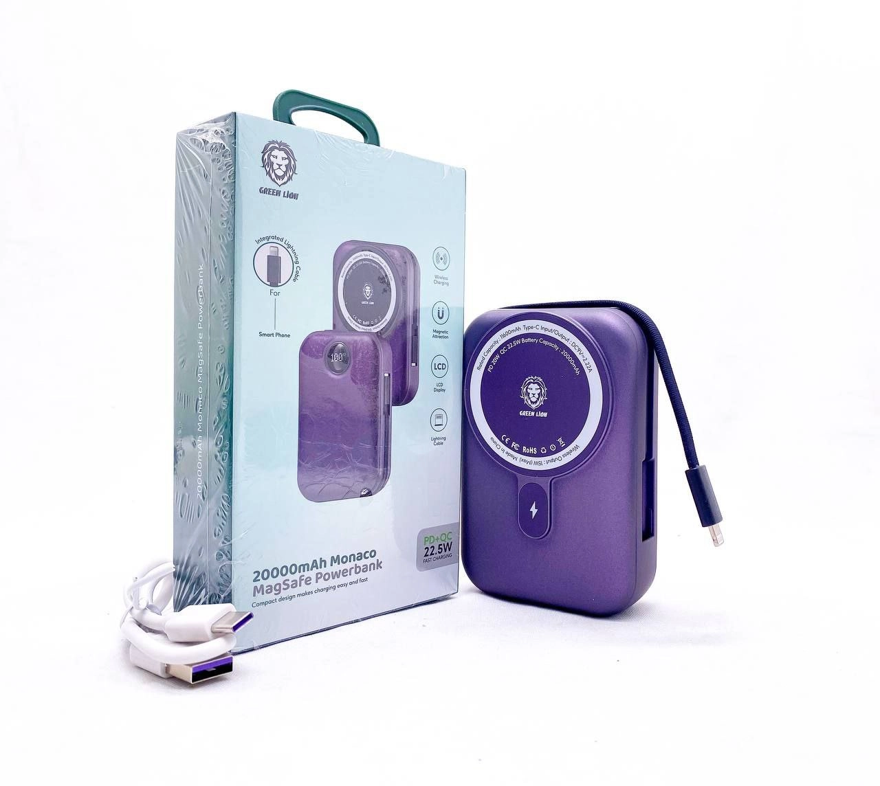 Green Lion  Monaco MagSafe Power Bank 20000mAh siyohrang tashqi akkumulyatori O'zbekistonda